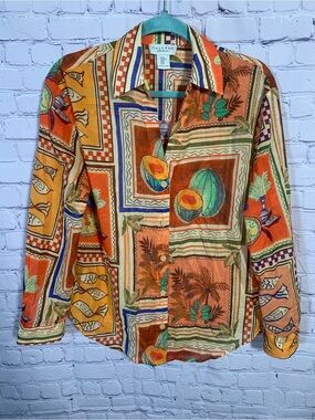 Calypso St. Barth Womens Cotton Patchwork Printed Button Down Size M Vacation